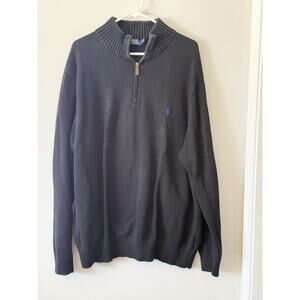 Polo Ralph Lauren Sweater Mens 3XLT Black 1/4 Zip Preppy Casual Logo Mock Neck